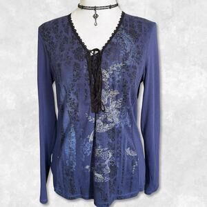 Y2K Euro Subversive Lace Up Graphic Top Size L-XL